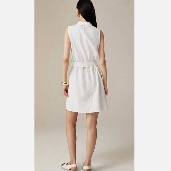 J Crew Zip Front Linen‎ Blend White Sleeveless Belted Dress Size 2 NEW Old Money - Picture 9 of 13